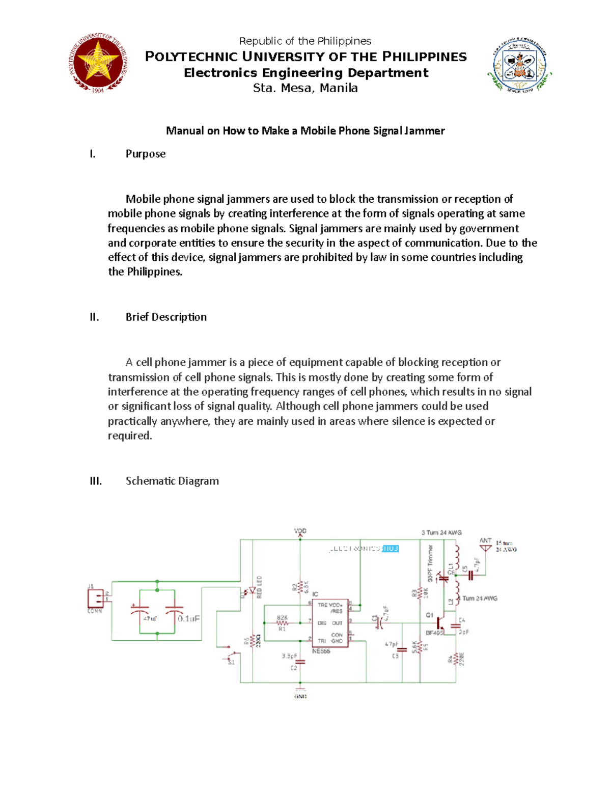 Signaljammer project on signal jammer POLYTECHNIC UNIVERSITY OF