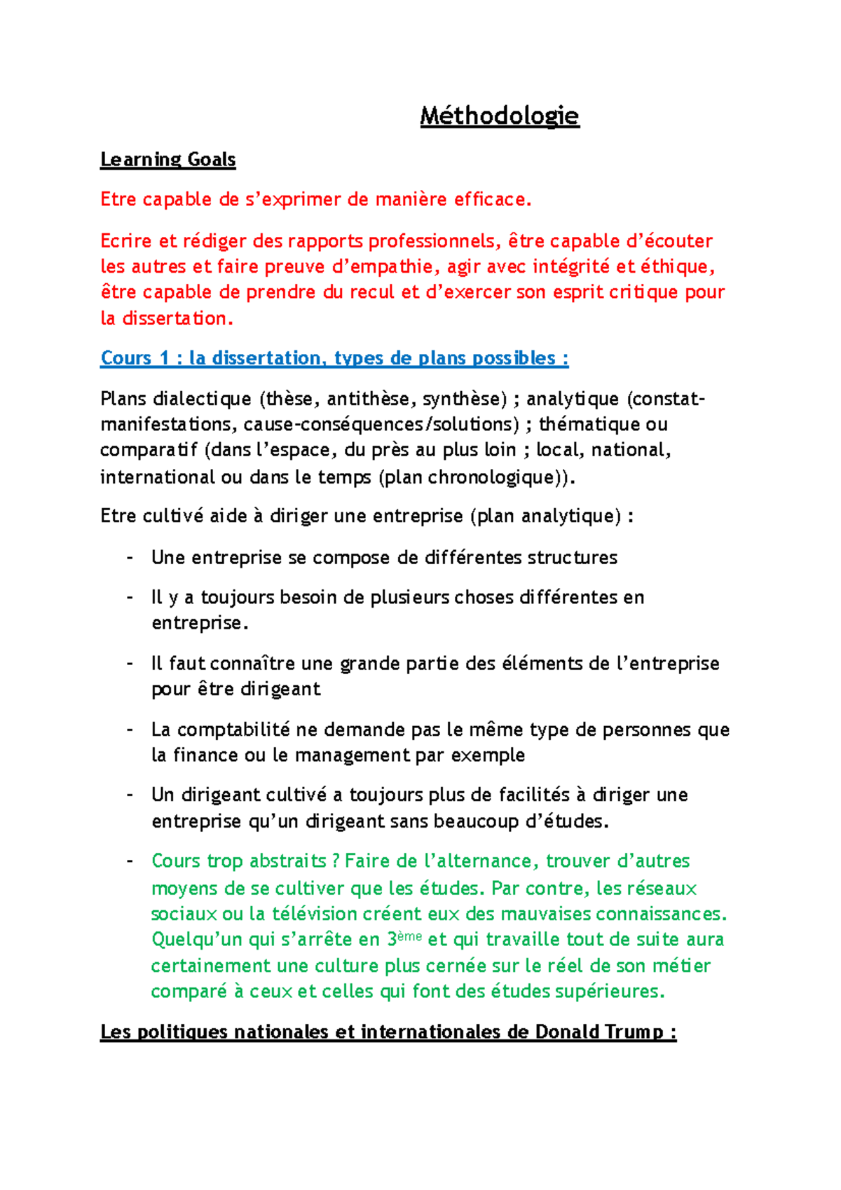 Methodologie Vorlesungsnotizen Semestre 2 Methodologie Learning Goals Etre Capable De S Exprimer Studocu