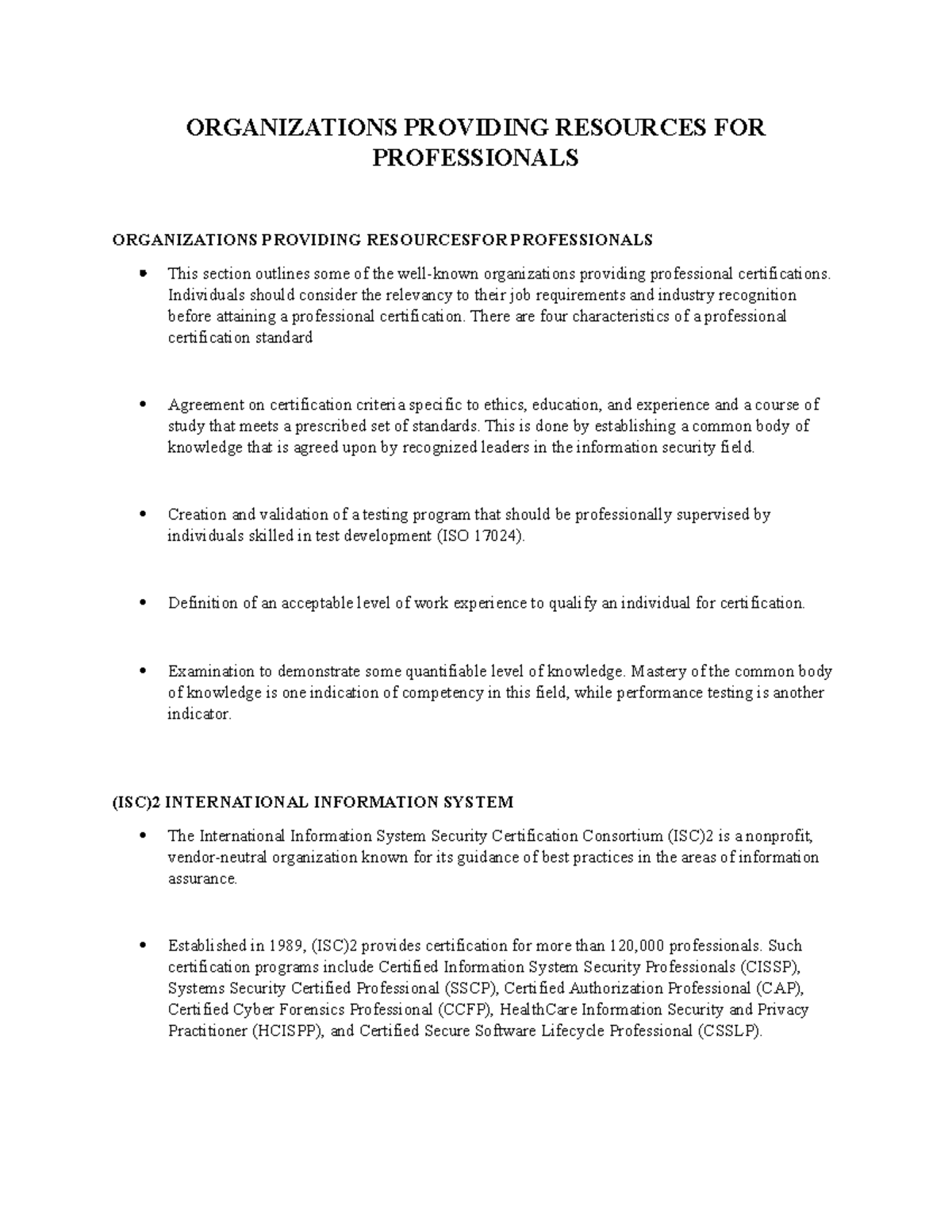Organizations Providing Resources FOR Professionals - ORGANIZATIONS ...