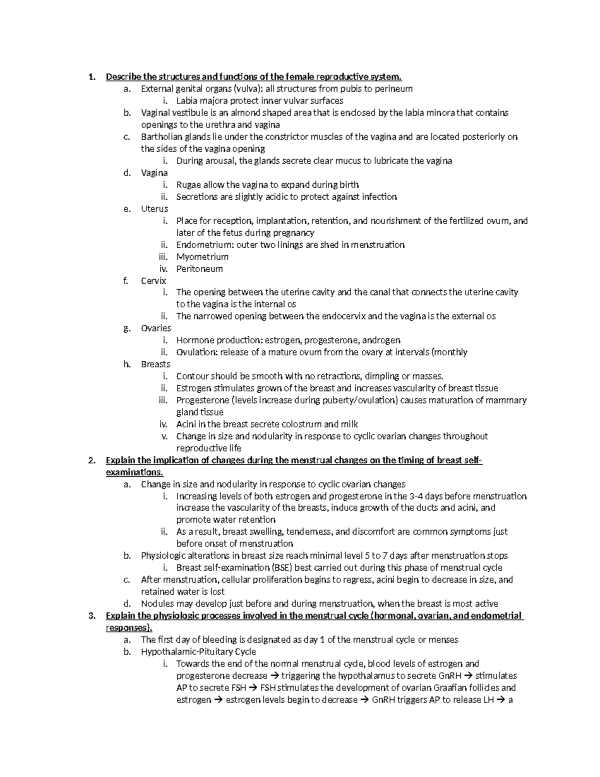 Exam 1 Review - Study guide questions - Describe the structures and ...