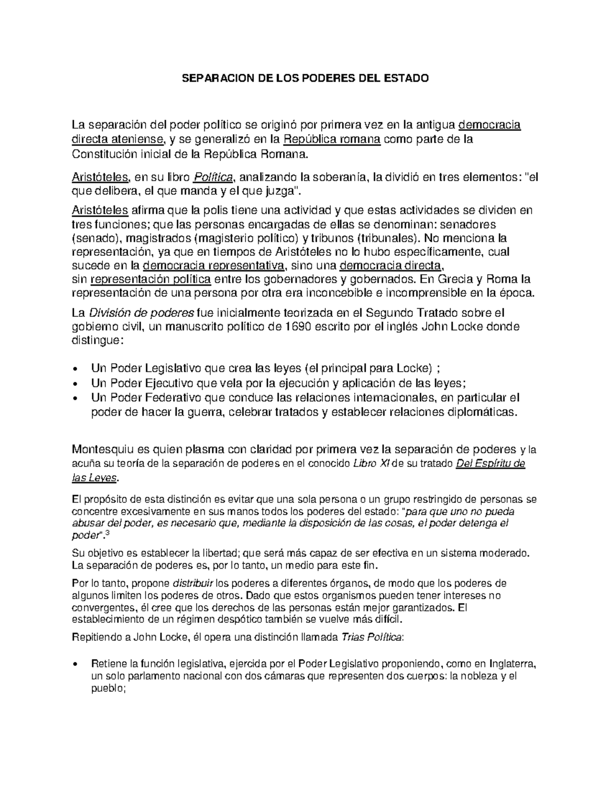 Poderes - SEPARACION DE LOS PODERES DEL ESTADO La separación del poder ...