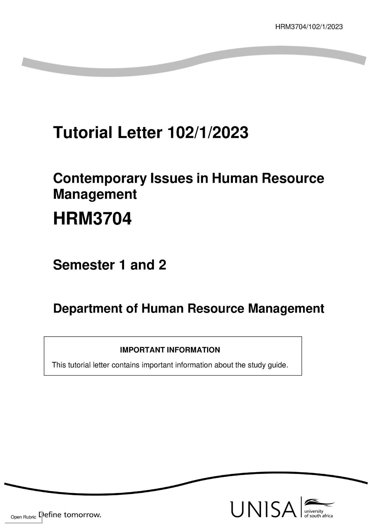 HRM3704 2023 TL 102 1 B - Practice Study Notes - Tutorial Letter 102/1 ...