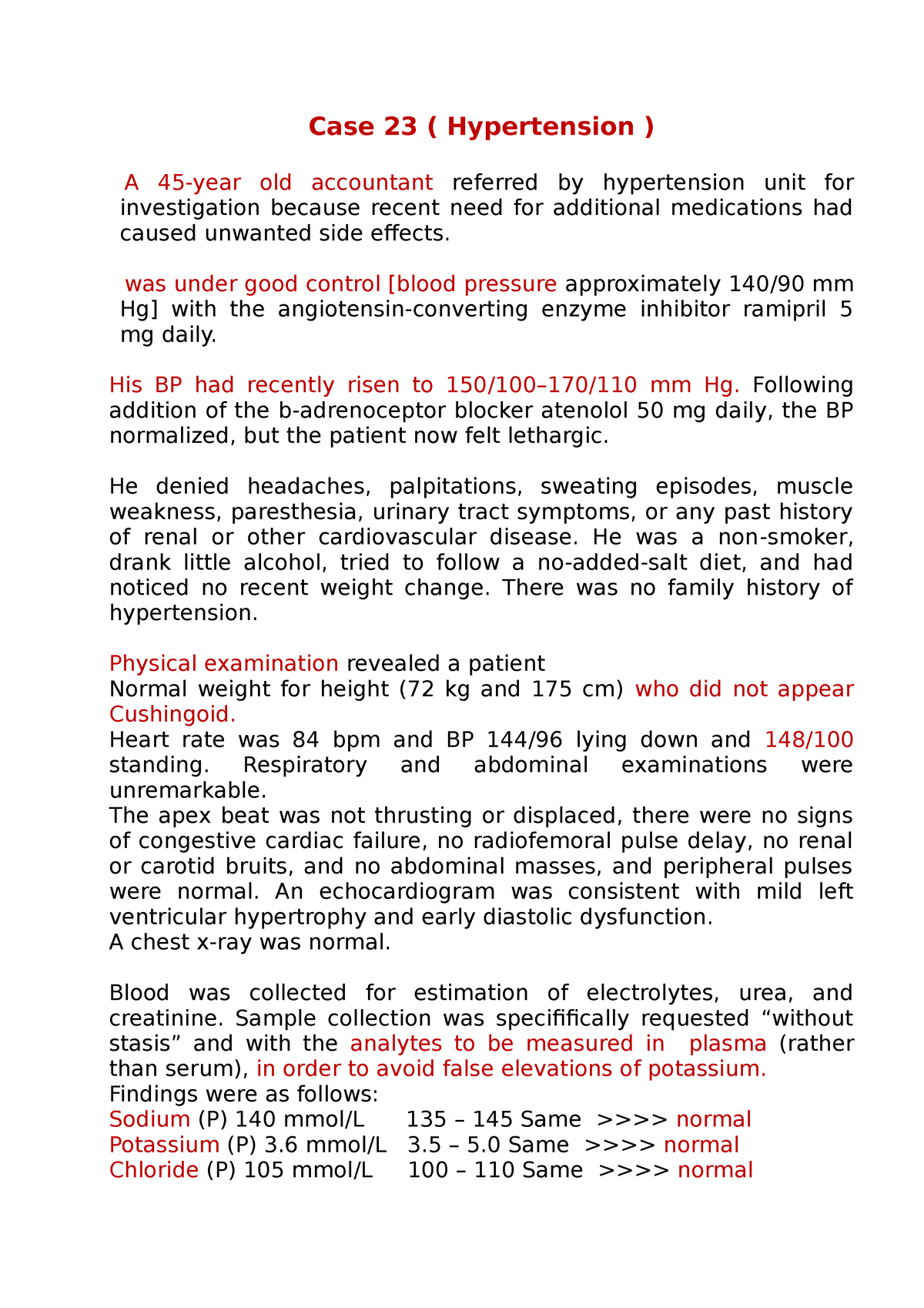 Case hypertension 23 - Case 23 ( Hypertension ) A 45-year old