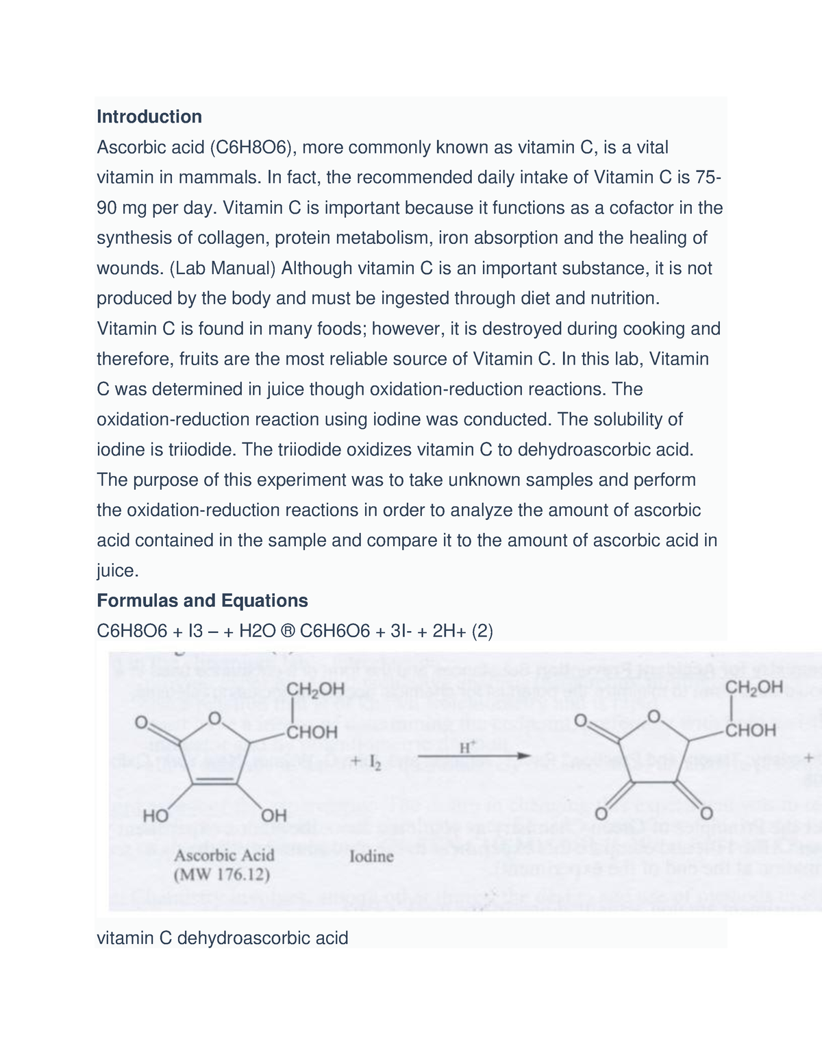 ASCORBIC ACID ANALYSIS - Introduction Ascorbic acid (C6H8O6), more ...