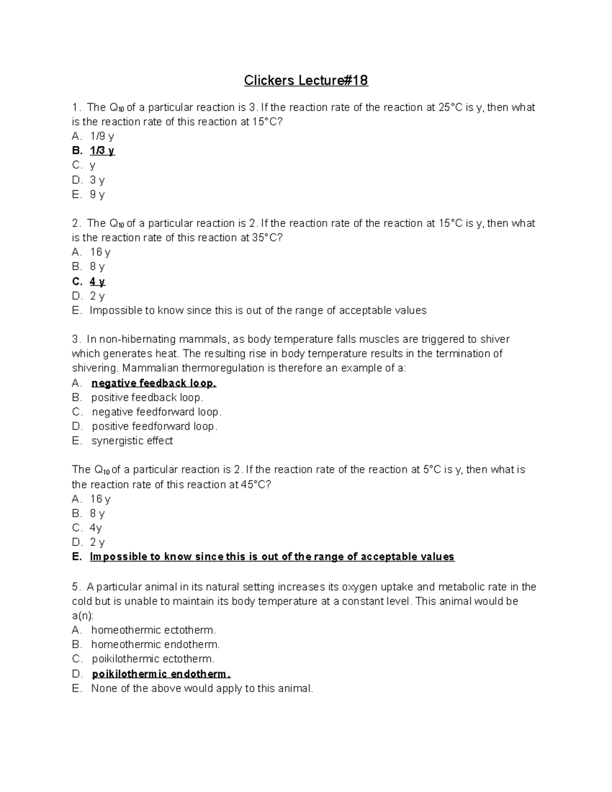 Clicker L 18s19 Clickers Lecture The Q 10 Of A Particular Reaction Is 3 If The Reaction Rate Of Studocu