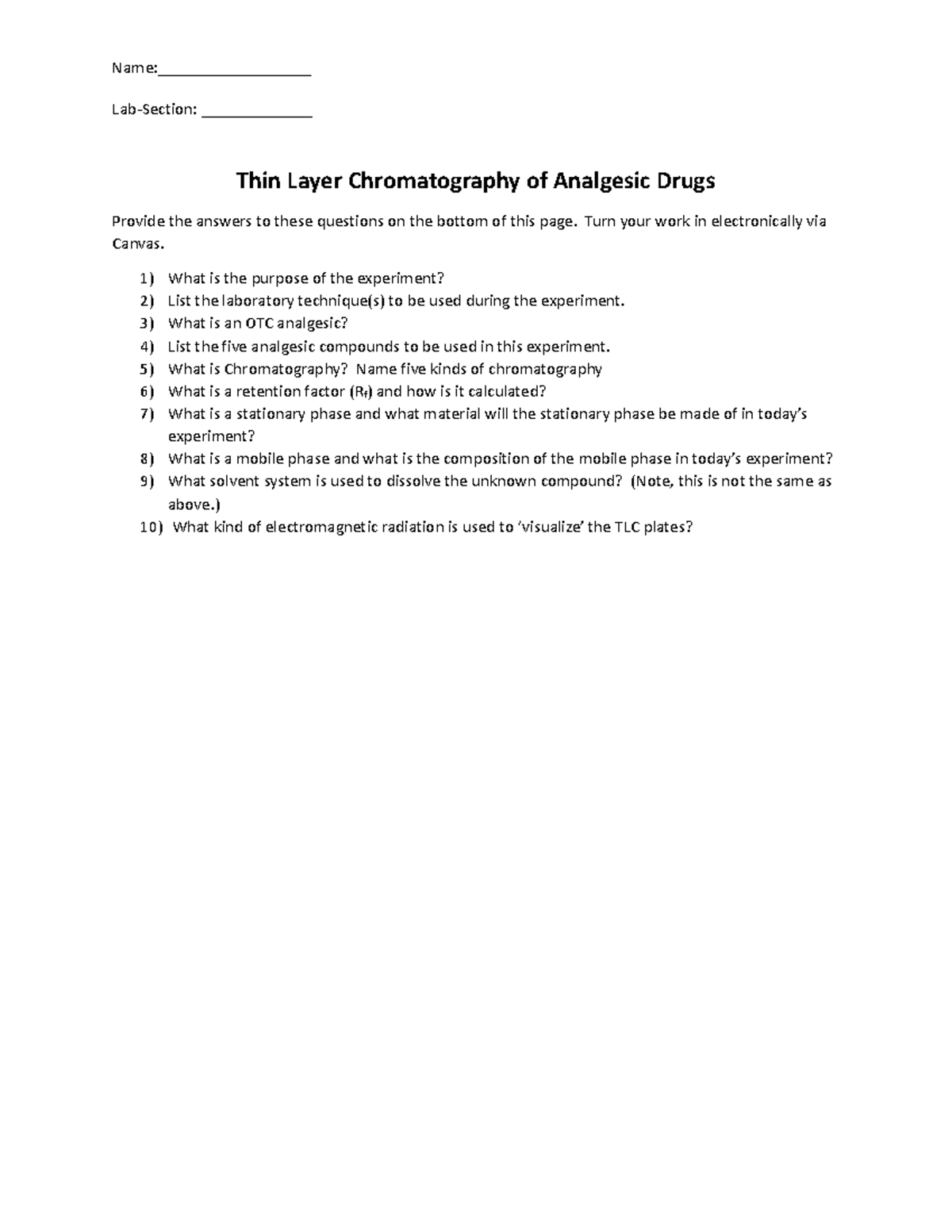 Prelab TLC3 Organic Chemistry Name__________________ LabSection