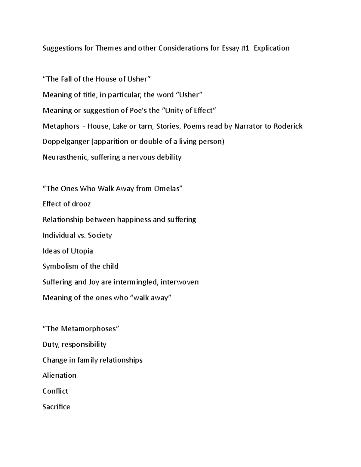 Explication Essay Example Questions - Suggestions for Themes and other ...