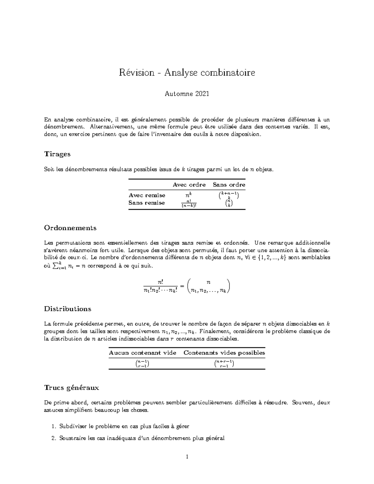 Révision-Analyse-combinatoire - Révision - Analyse Combinatoire Automne ...