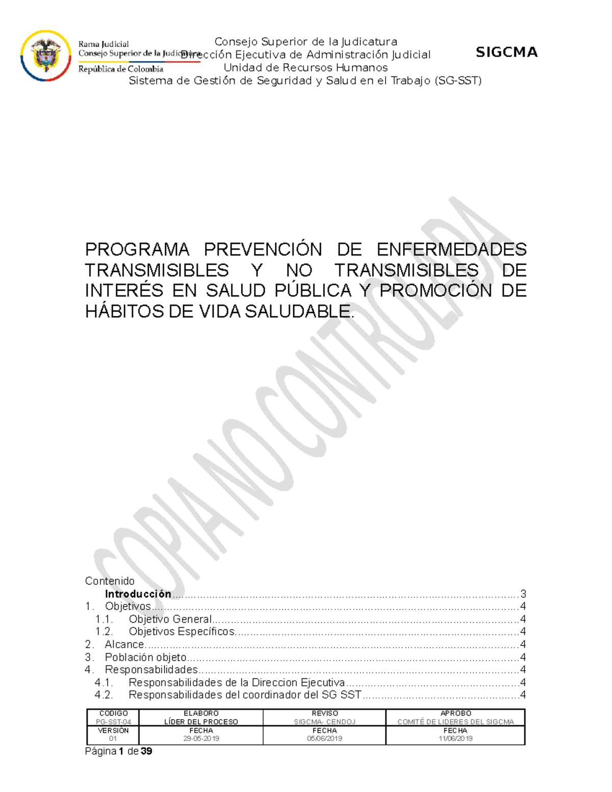 PG-SST-04 Programa preven y promo 2019 V1 - Dirección Ejecutiva de ...