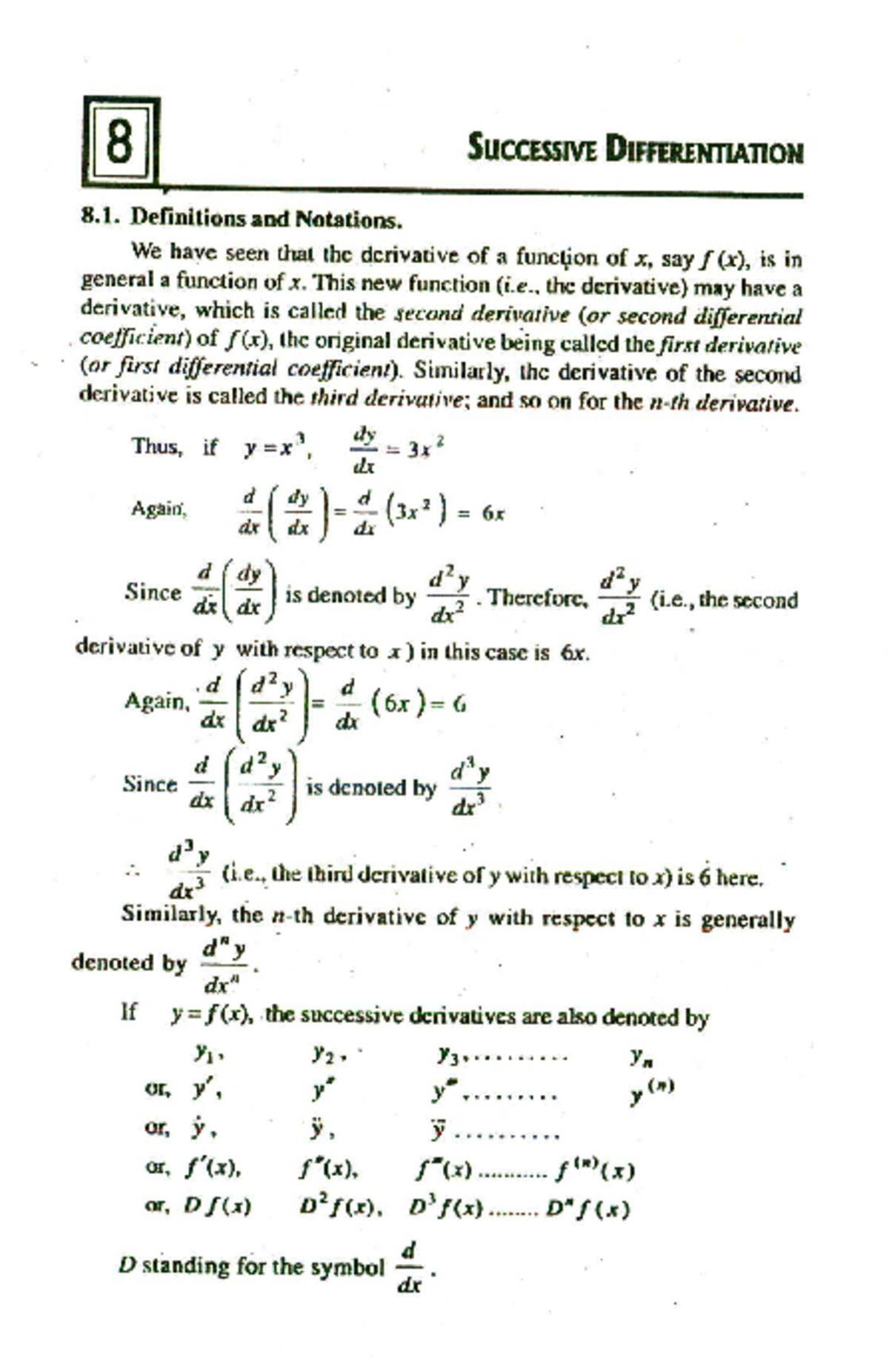 Differential Calculus (Das & Mukherjee) SucassivE 8. Definitions and