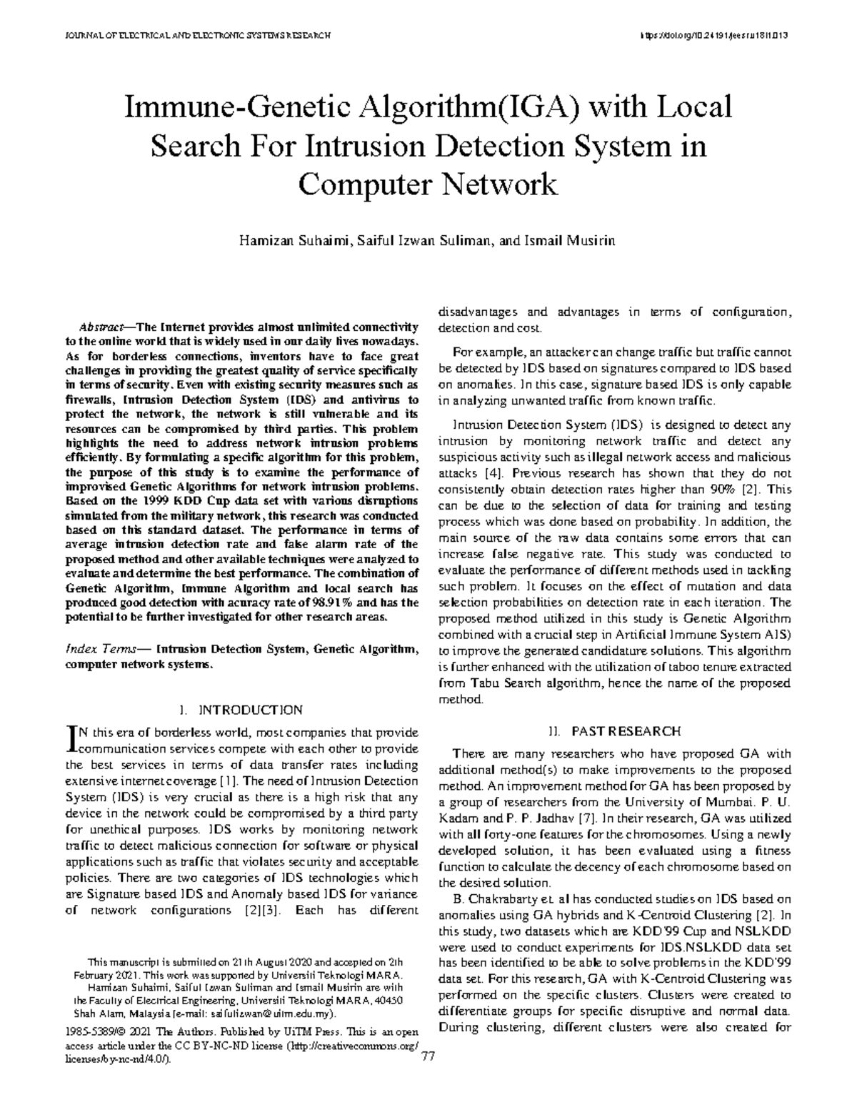 Immune genetic algorithm IGA with local - JOURNAL OF ELECTRICAL AND ...