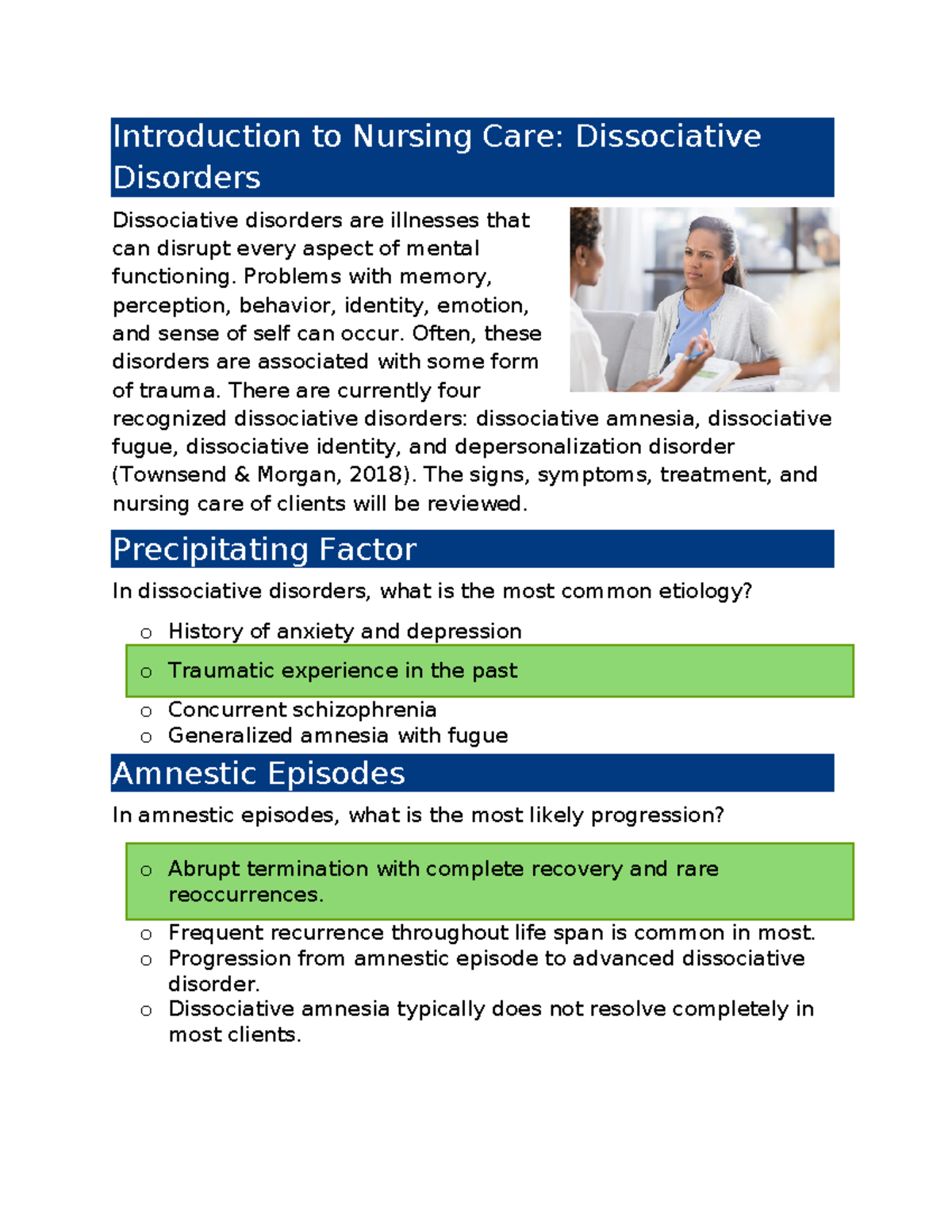 Week 3 Edapt- Dissociate Disorders - Introduction To Nursing Care ...