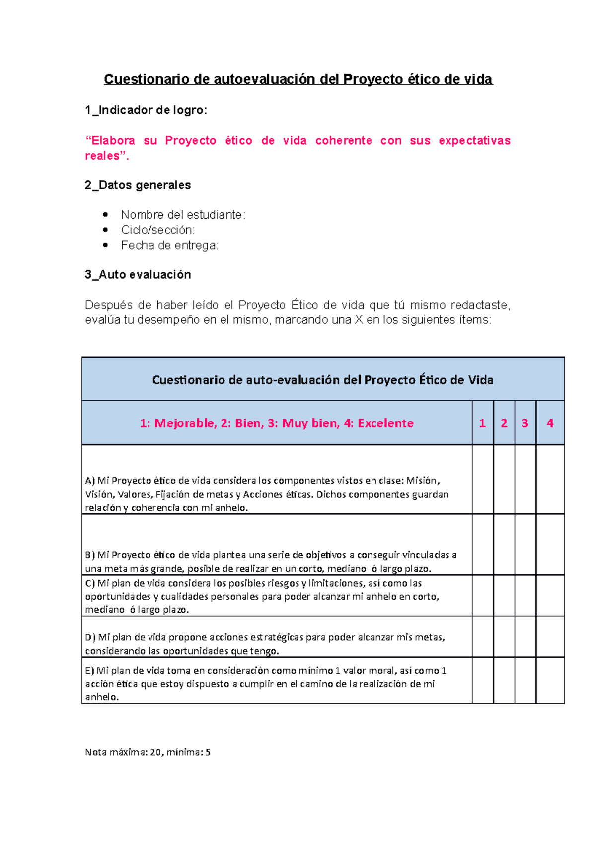 Autoevaluación Personal Ejemplos – TLBQZ