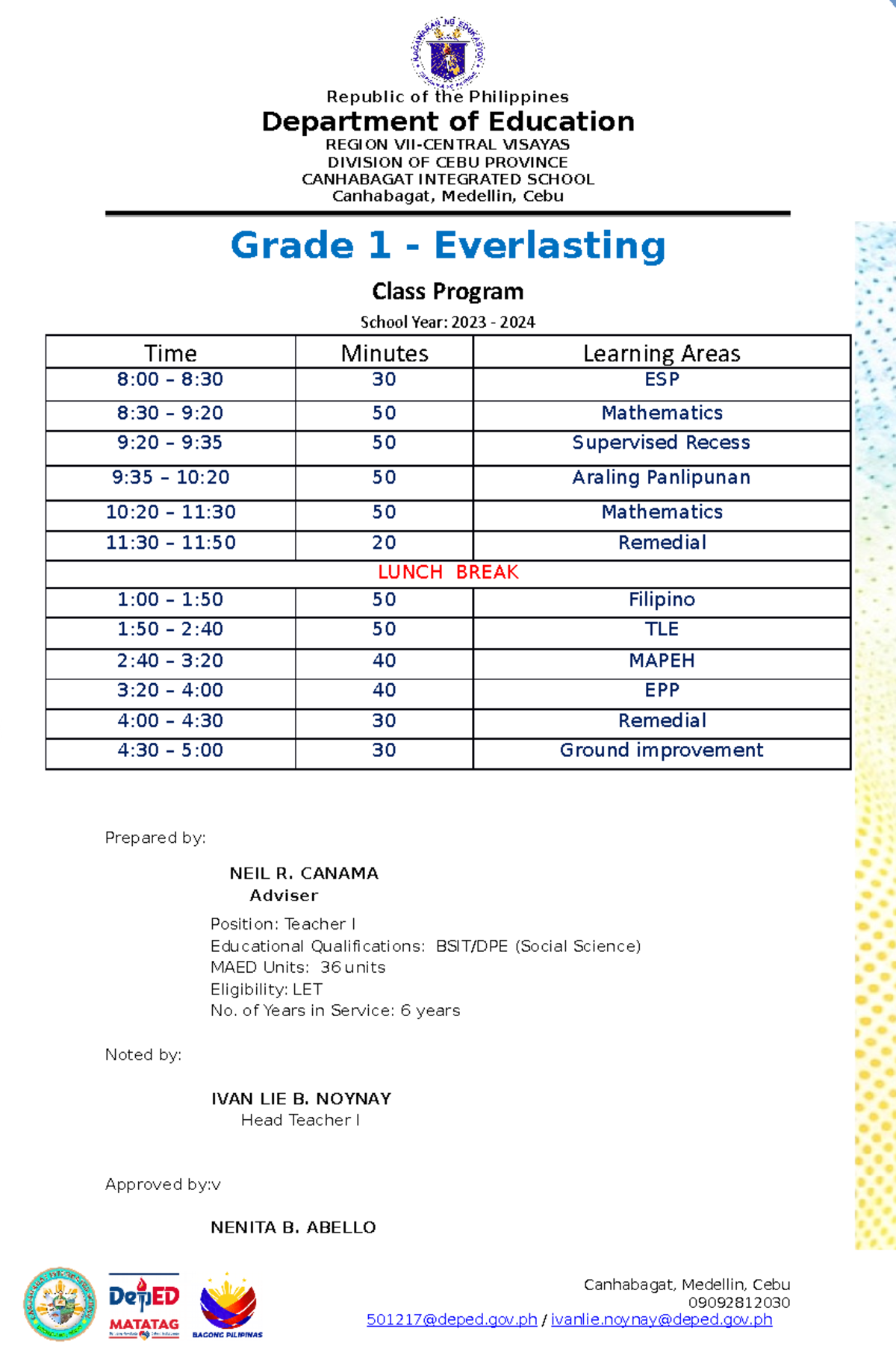 Final class program class program republic of the philippines