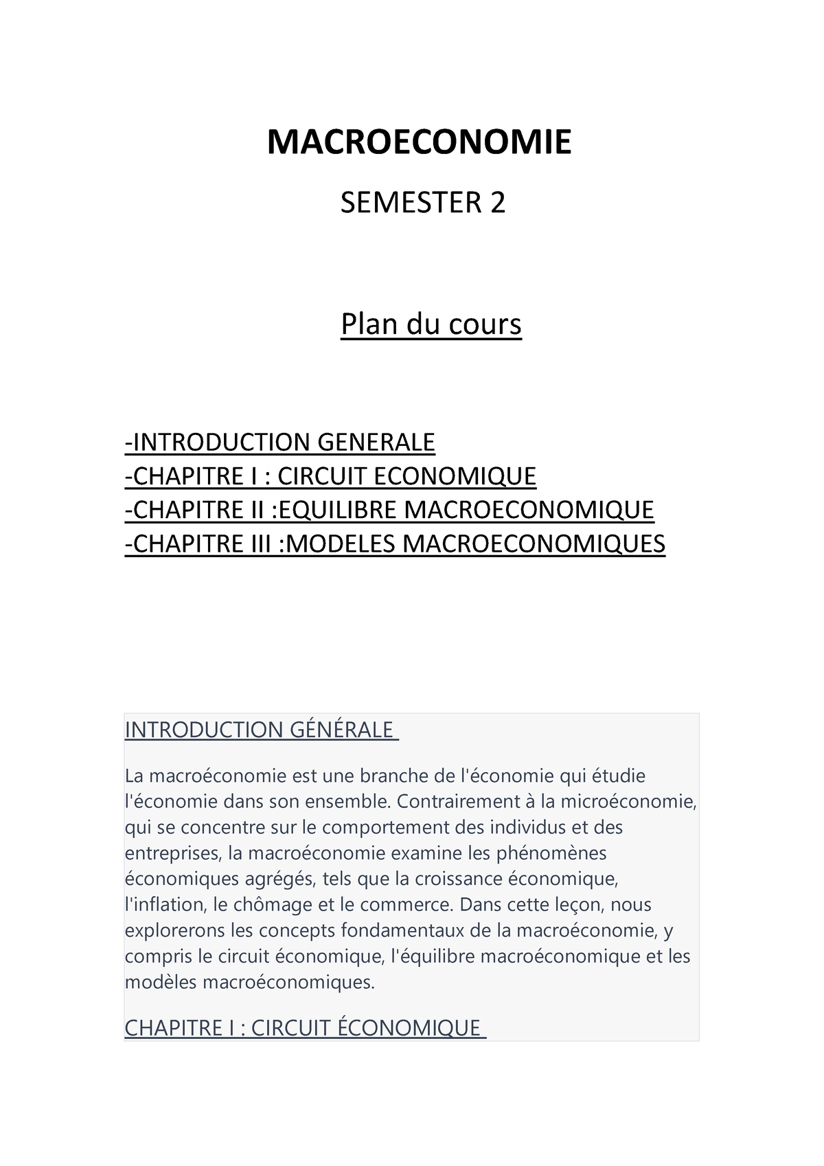 Macroeconomie S2 Fr - This Document Is A Lesson - MACROECONOMIE ...