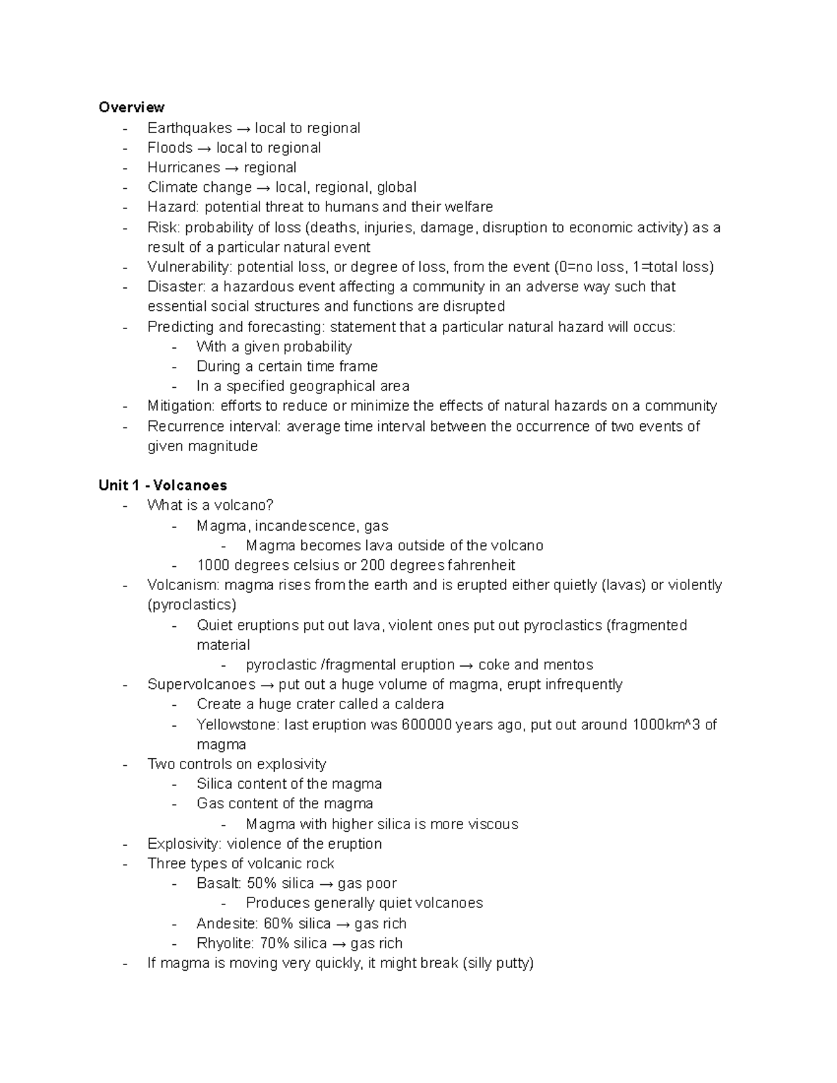 Natural Disasters - Notes midterm - Overview - Earthquakes → local to ...