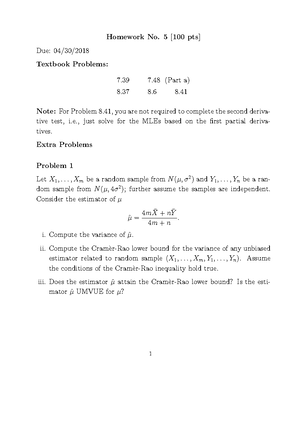 Homework 1 Sol - Homework No. 1 [100 pts] Due: 02/08/ Textbook Problems ...