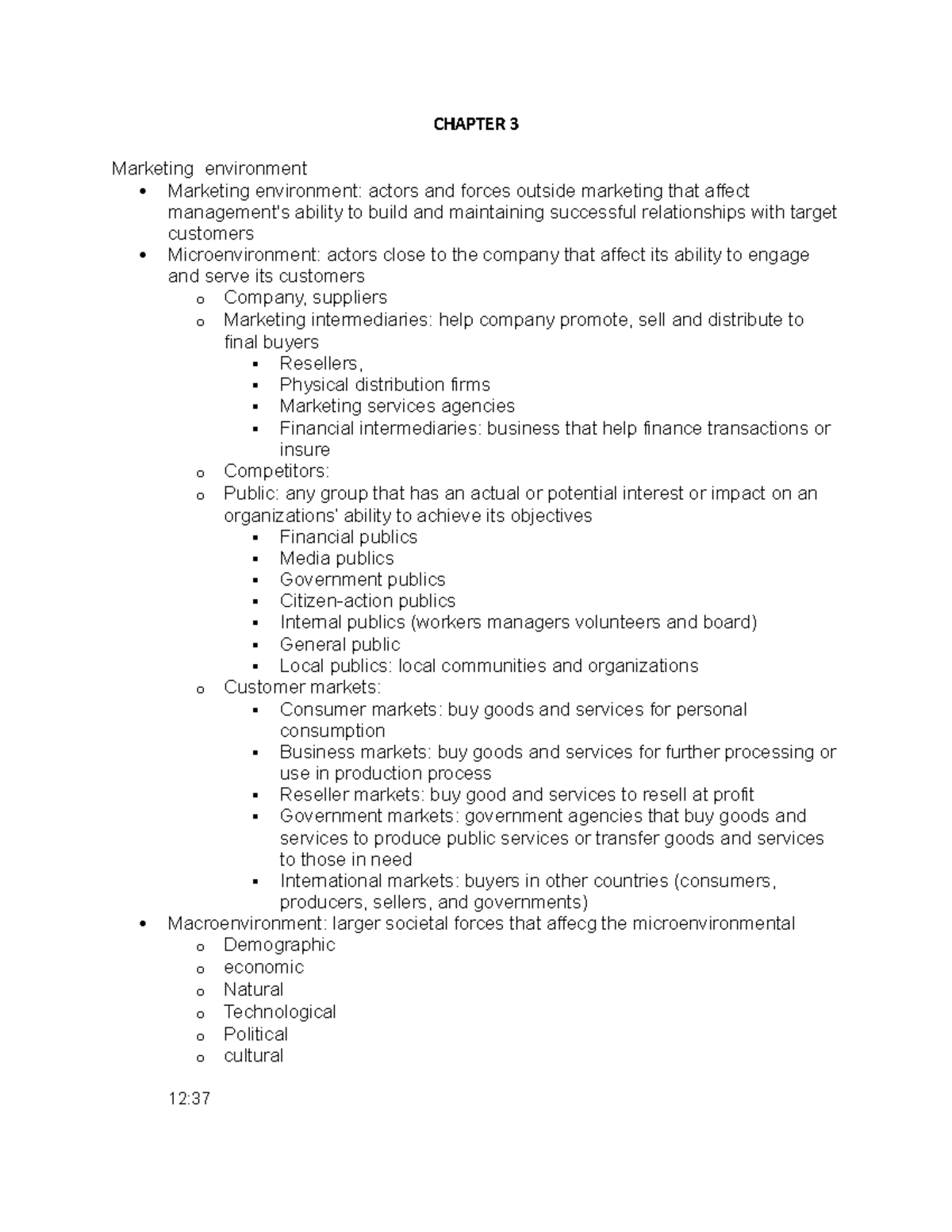 Chapter 3 Marketing I Notes COMM 223 - CHAPTER 3 Marketing environment ...