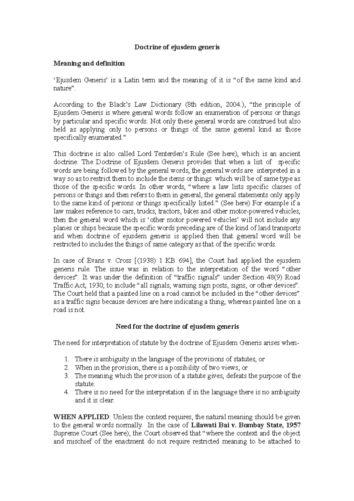 Doctrine of ejusdem generis Doctrine of ejusdem generis Meaning and