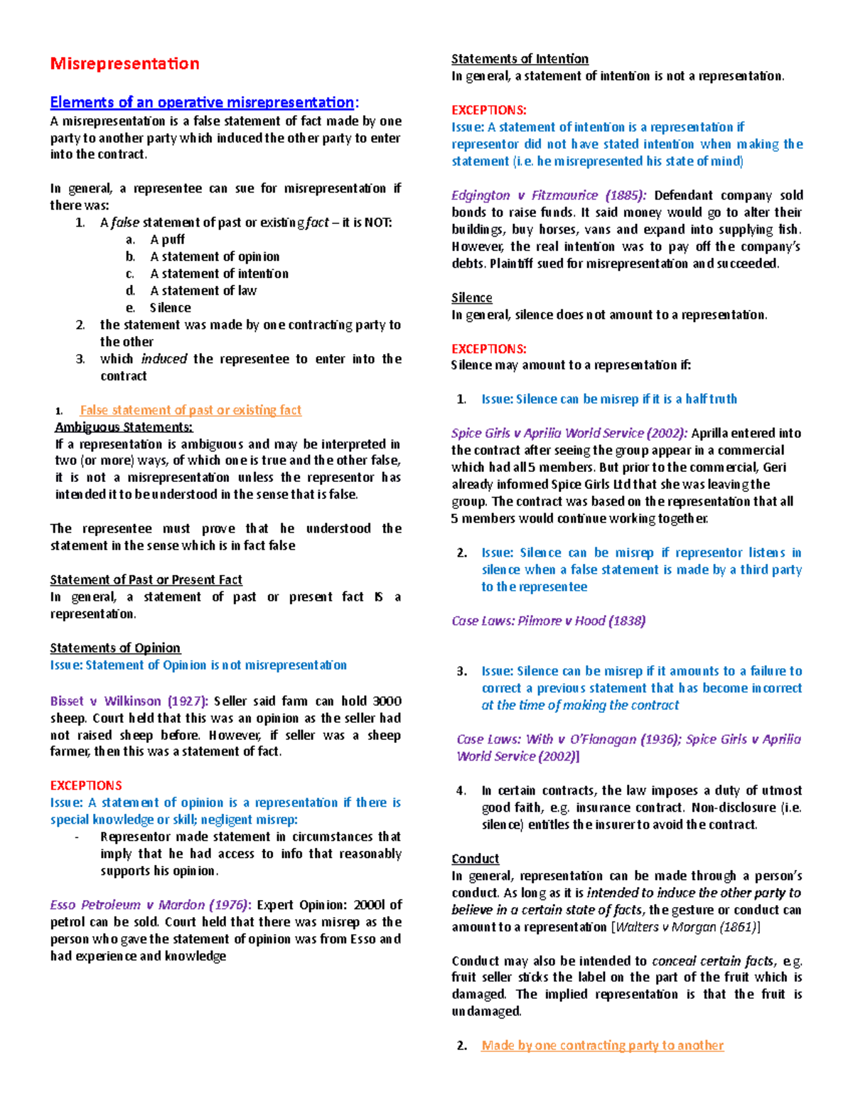 Chapter 13 - Misrepresentation - Misrepresentation Elements Of An ...