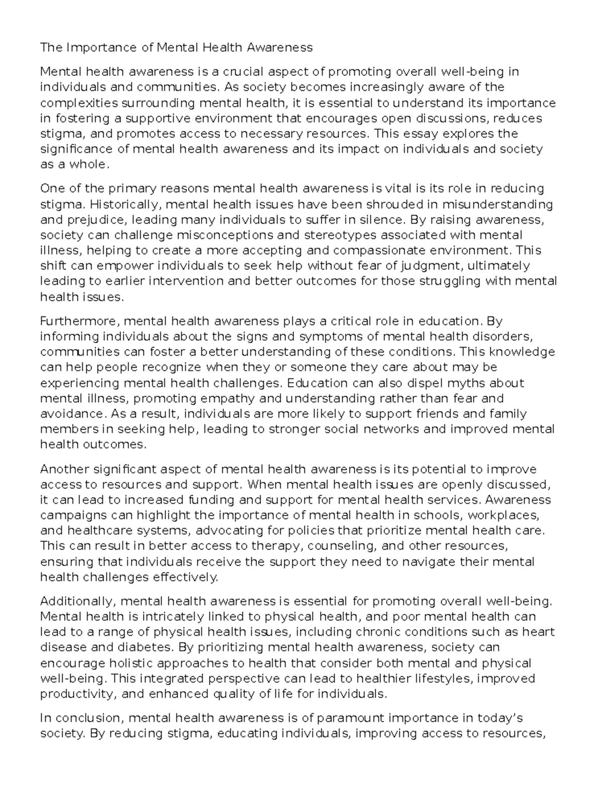 The Importance of Mental Health Awareness - As society becomes ...