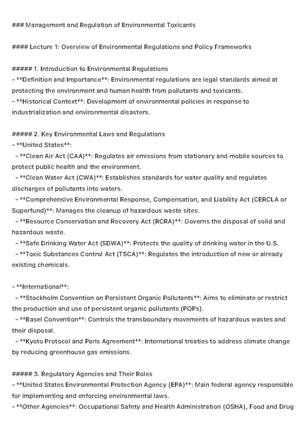 Unit 6 - Summary Environmental Studies - Management and Regulation of ...