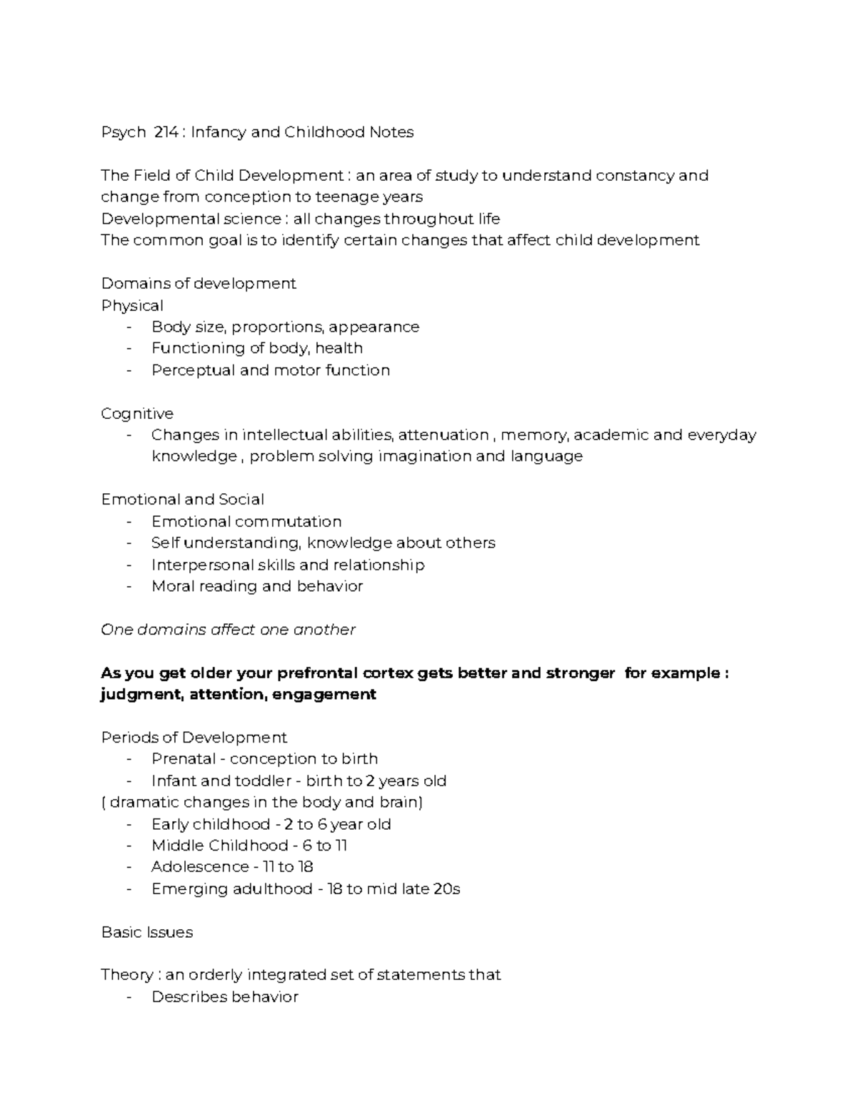 Psych 214 Infancy and Childhood Notes - Psych 214 : Infancy and ...