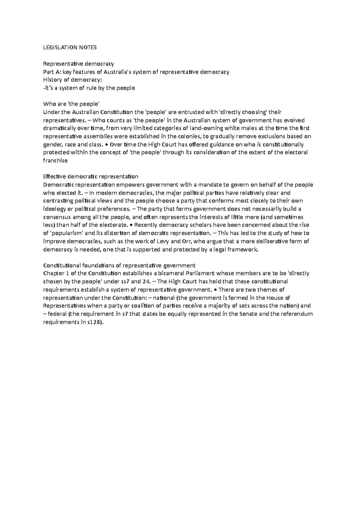 Legislation Notes - LAW 2526 - Adelaide University - Studocu