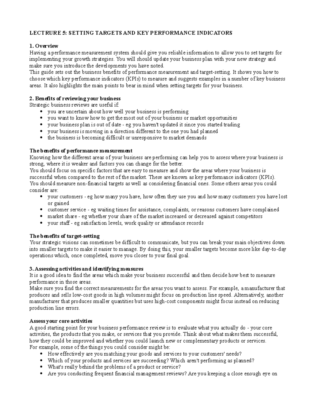 Lecture 5 Setting Targets - LECTRURE 5: SETTING TARGETS AND KEY ...
