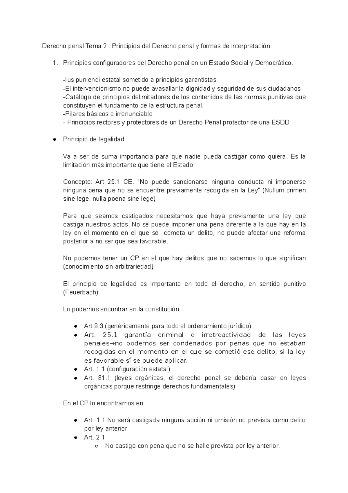 Tema 2 Derecho penal parte general - Derecho penal Tema 2 : Principios ...