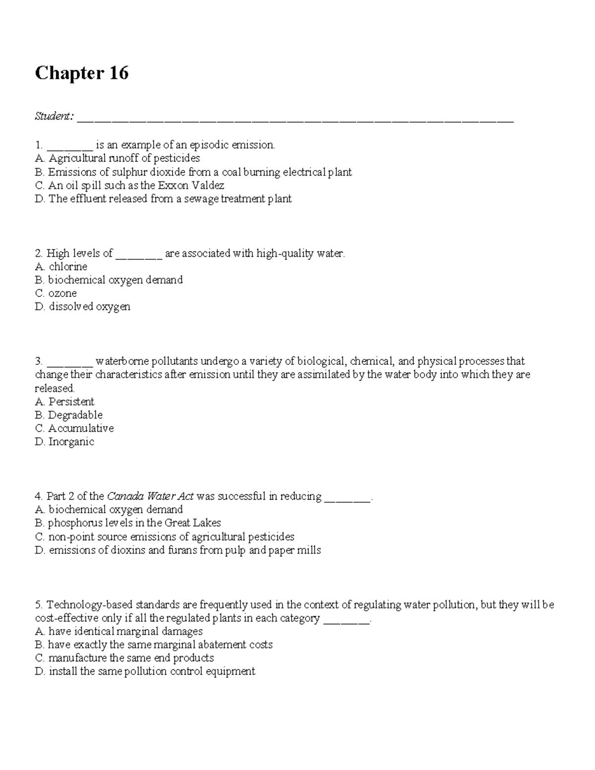 Chapter 16 - VERY HELPFUL!! Practice Exam Question - Chapter 16 Student ...