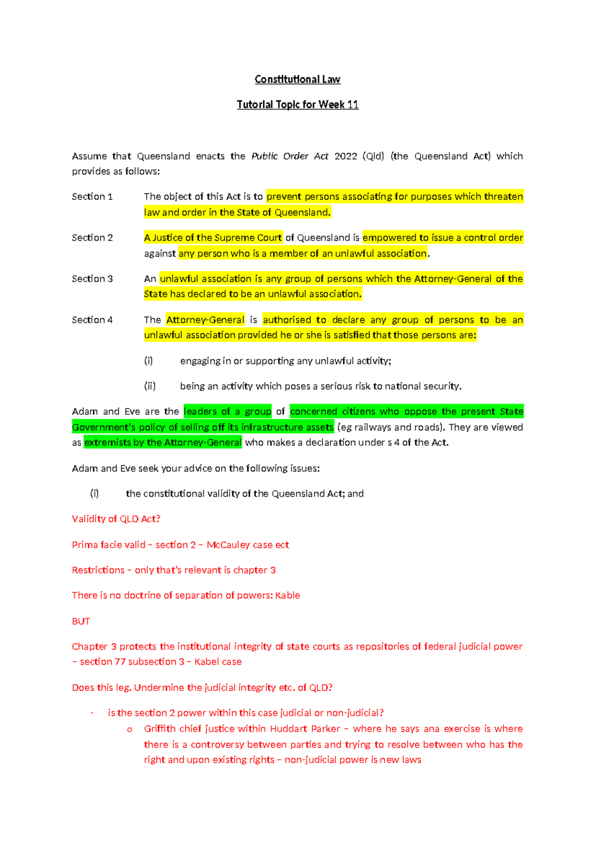 Tutorial Topic for Week 11 Ch III - Constitutional Law Tutorial Topic ...