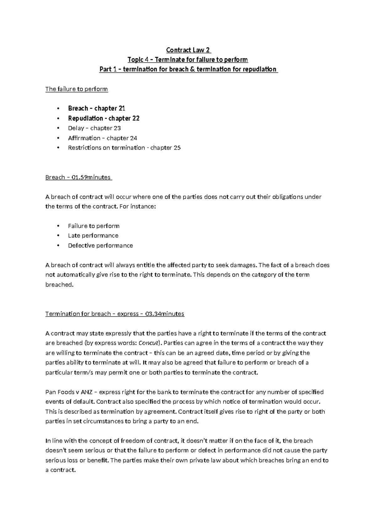Contract Law 2 - Topic 4 - Part 1 - Termination for breach ...