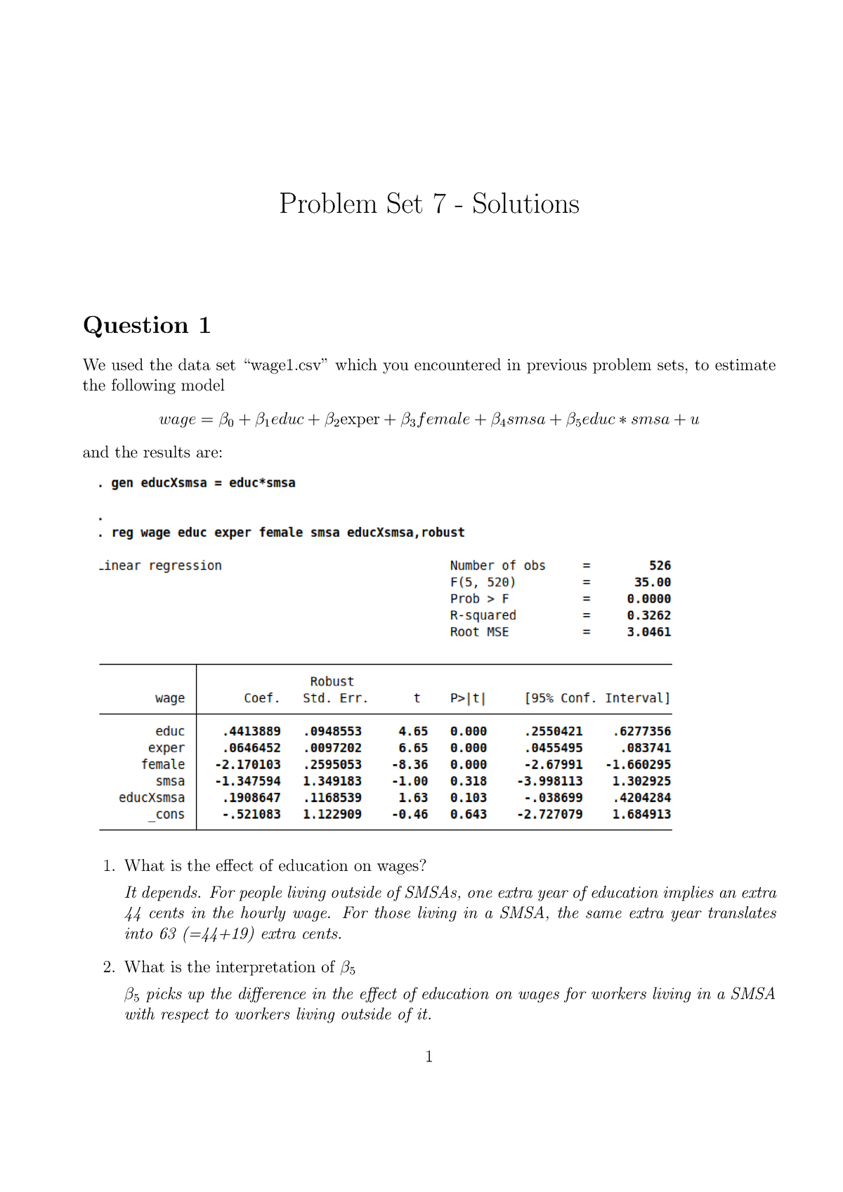 Problem Set7 Solutions - Problem Set 7 - Solutions Question 1 We Used ...