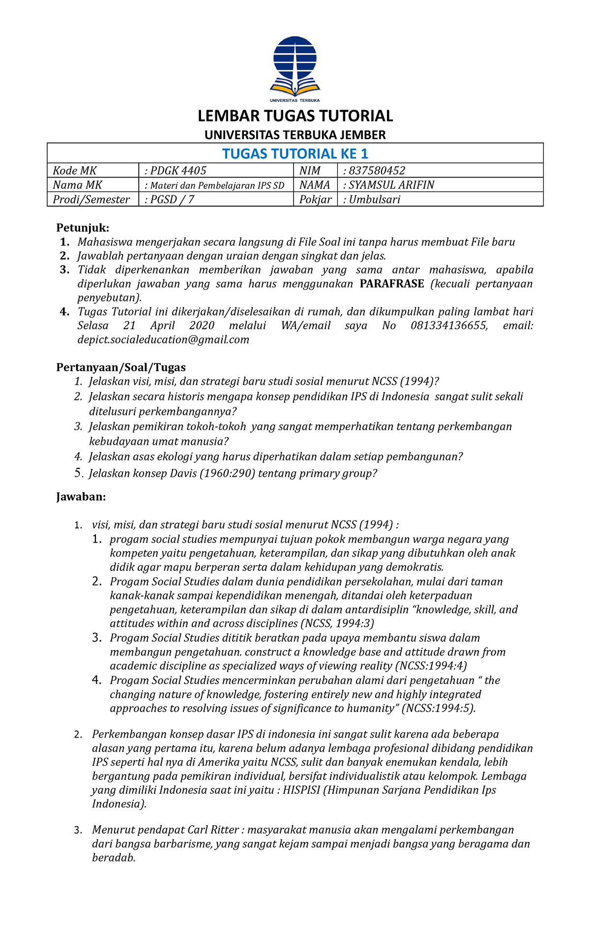 7 TT 1 PDGK4405 Syamsul Arifn - LEMBAR TUGAS TUTORIAL UNIVERSITAS ...