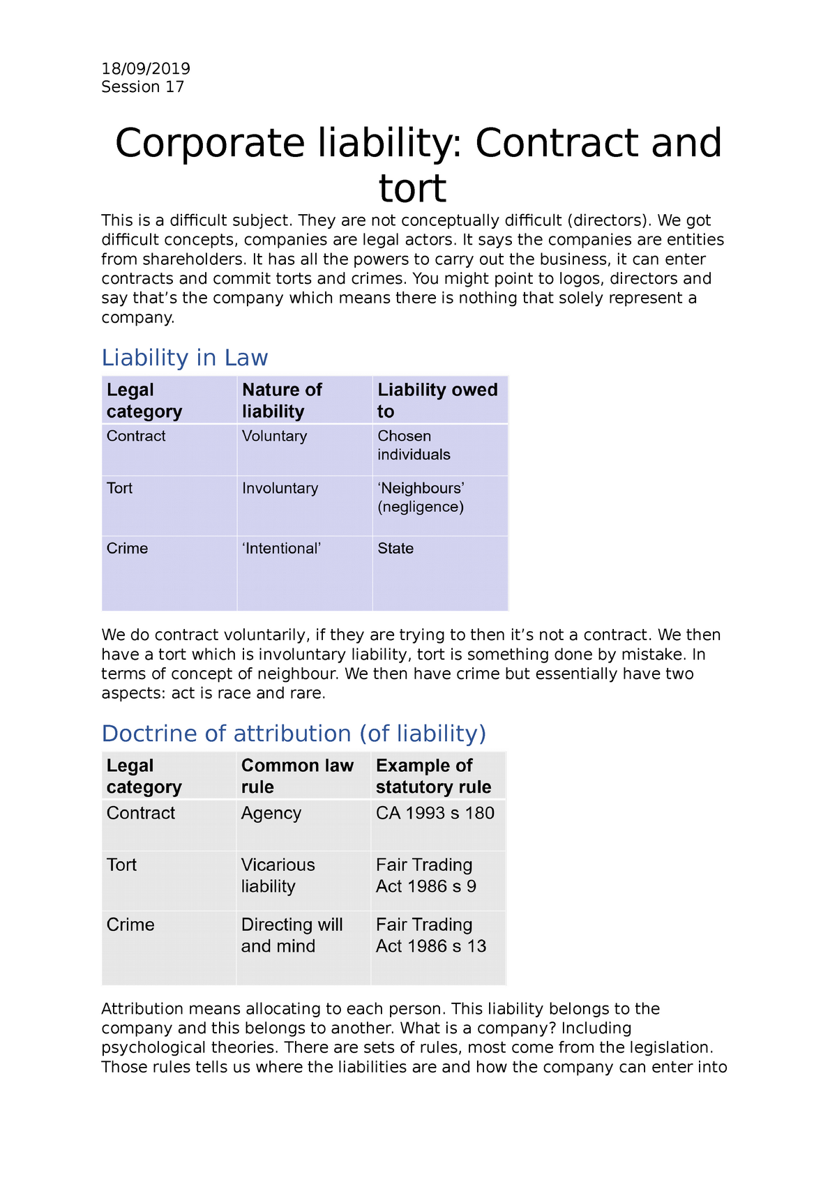 Session 17 Corporate liability. contract and tort .docx - Session