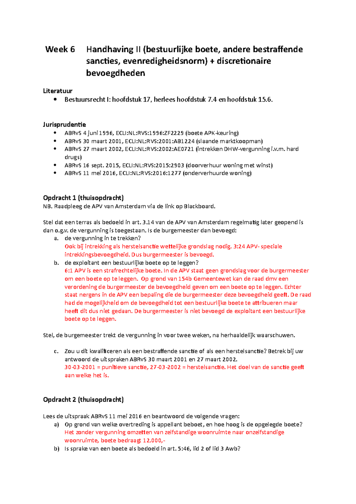 Bpr Iia 2018 Week 6 Def Week 6 Handhaving Ii Bestuurlijke Boete Andere Bestraffende Sancties Studeersnel