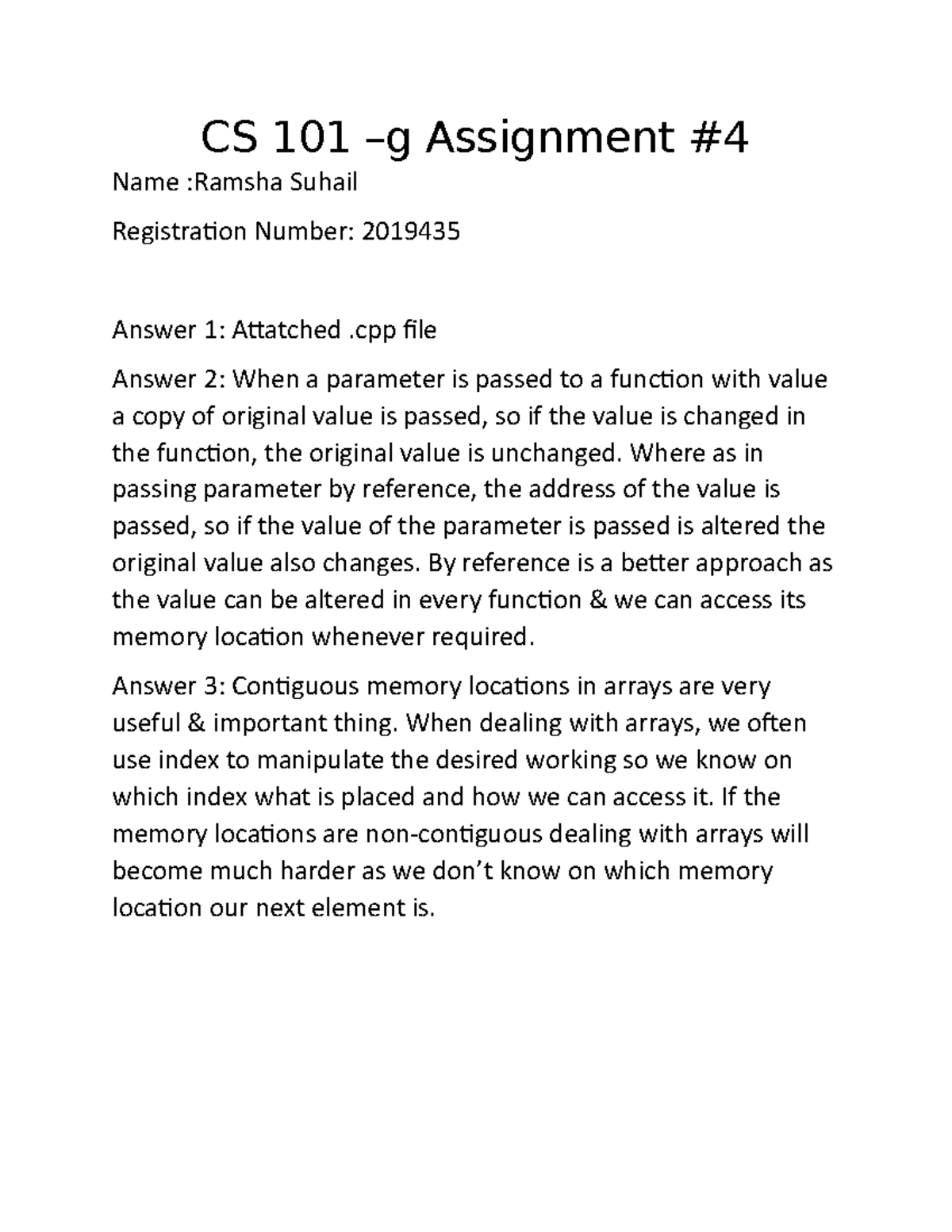 Assignment Report another is a great one - CS 101 –g Assignment Name ...