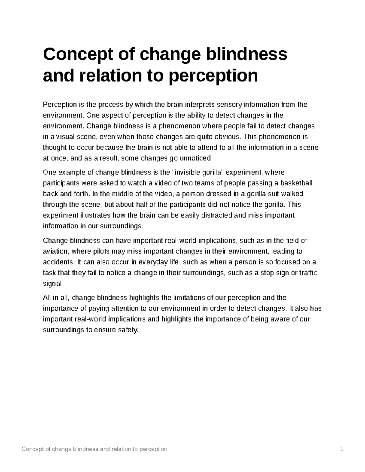 Concept of change blindness and relation to perception - One aspect of ...