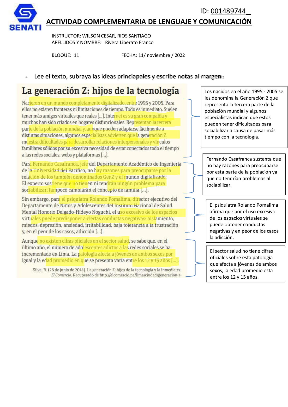 Actividad Complementaria Notas Al Margen Actividad Complementaria De Lenguaje Y Comunicaci