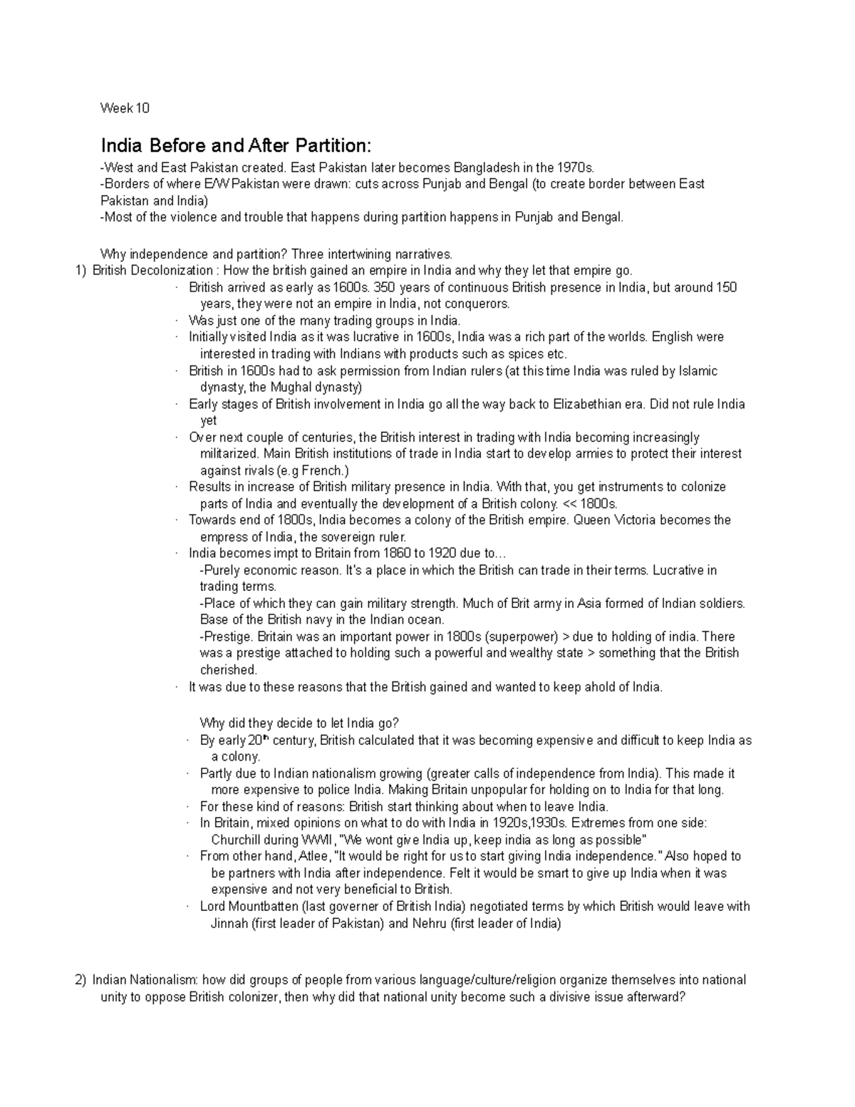 Week 10 Indian Partition - Week 10 India Before and After Partition ...