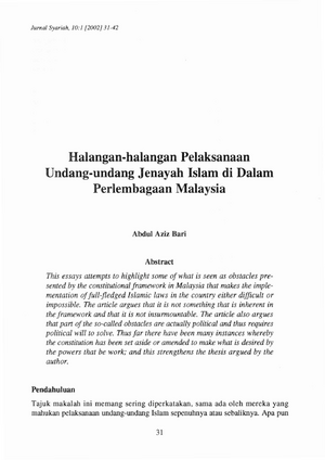 Halangan-halangan Pelaksanaan Undang-Undang Jenayah Islam di Dalam 