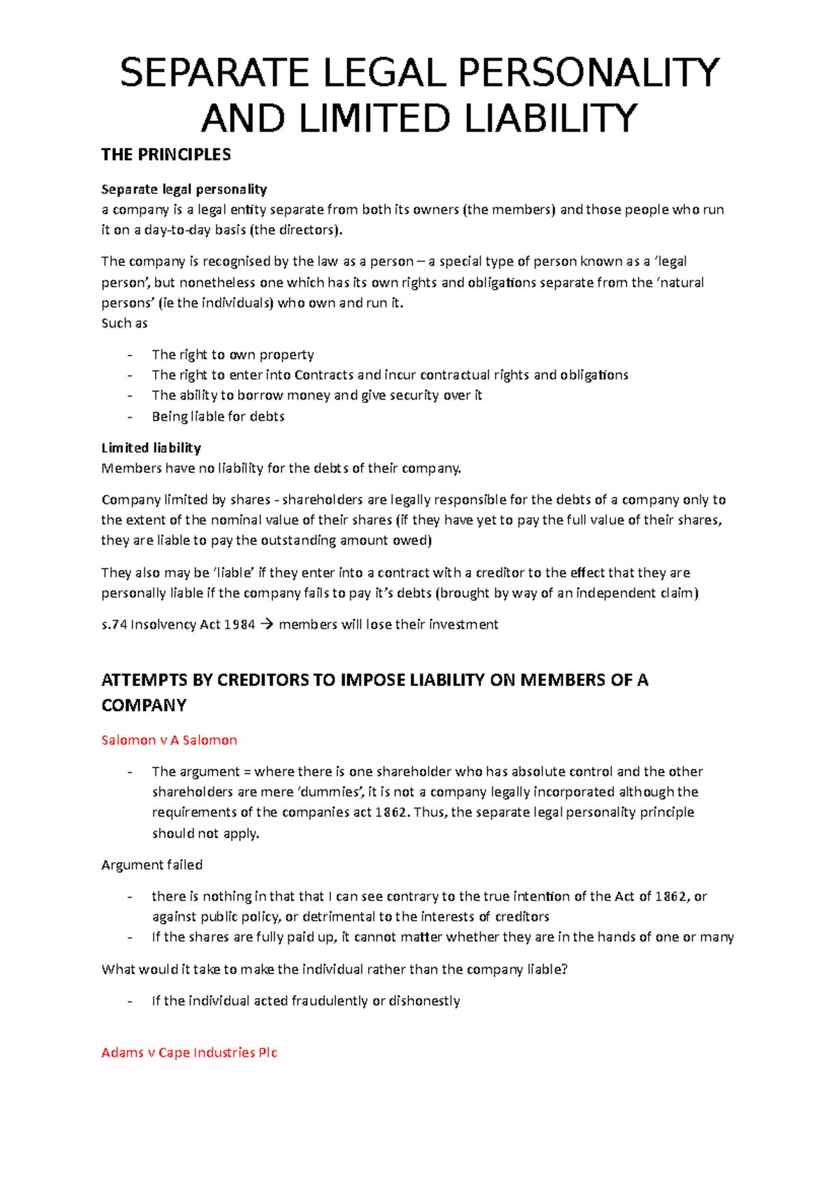 The principles BLP - SEPARATE LEGAL PERSONALITY AND LIMITED LIABILITY ...