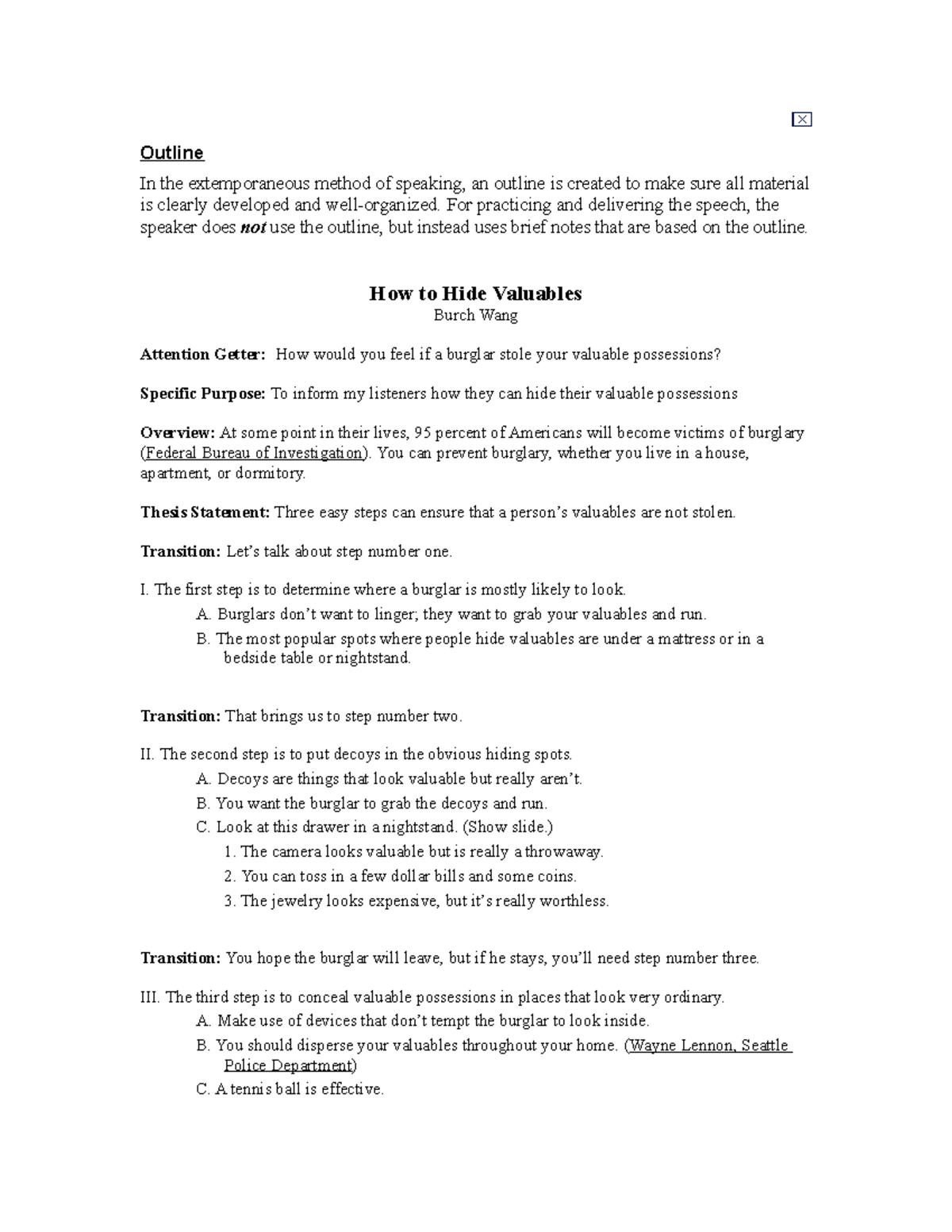 how to write an outline for a demonstration speech