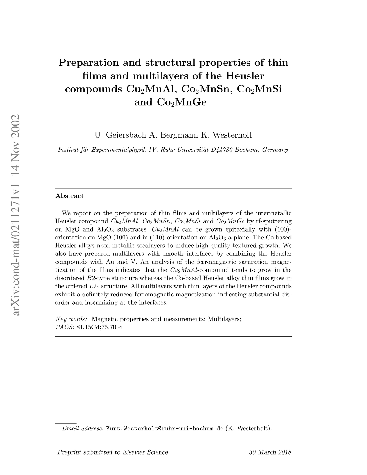 0211271 - Sss - ArXiv:cond-mat/0211271v1 14 Nov 2002 Preparation And ...