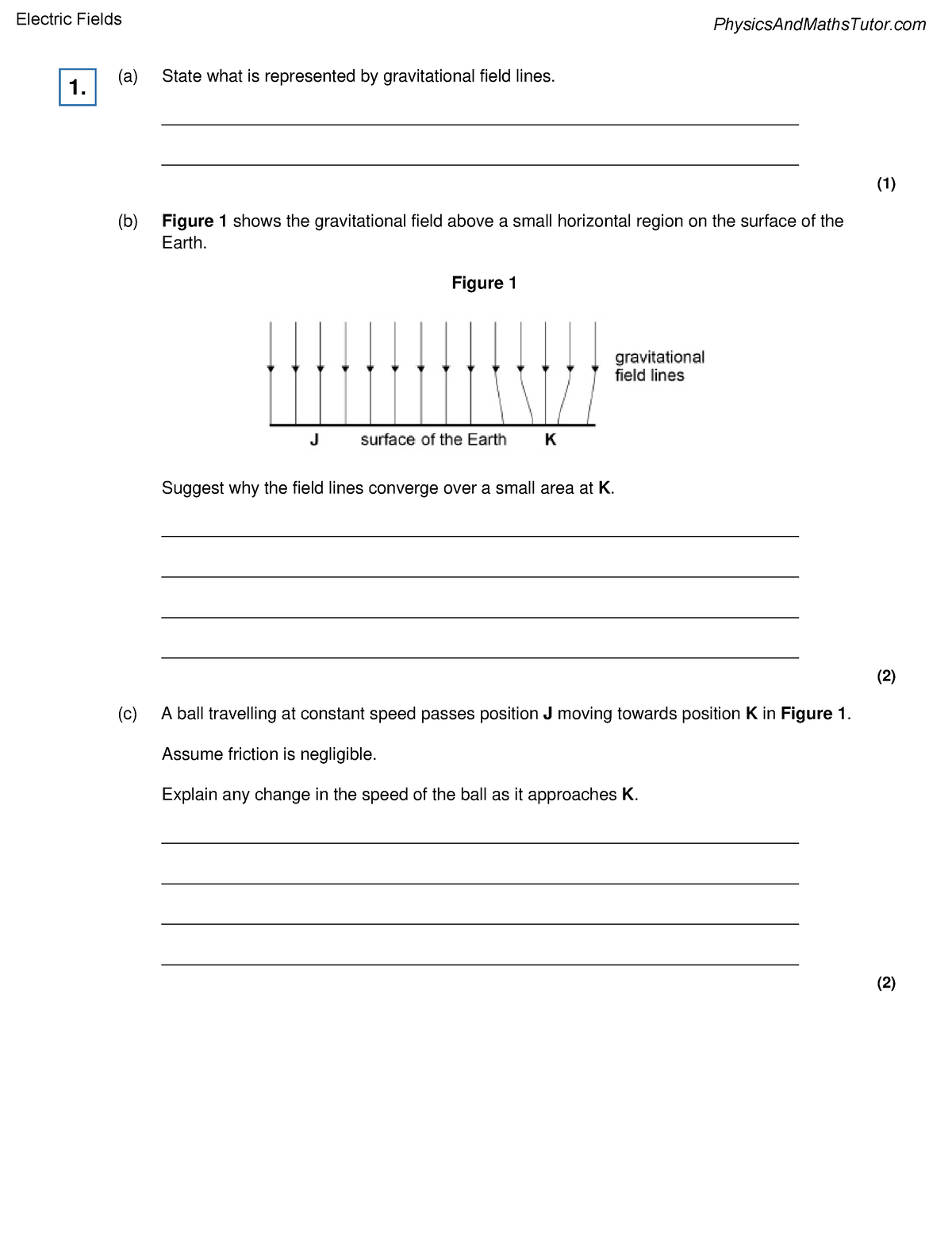 Electric Fields Qp 2 Aqa Physics A Level A State What Is Represented By Gravitational Field 5672