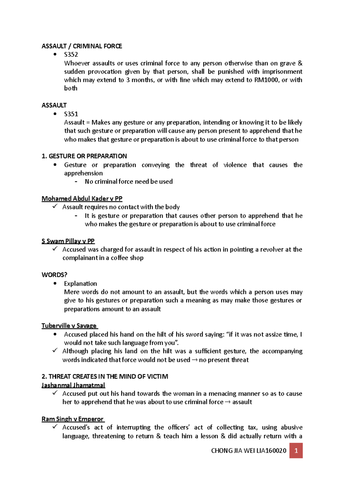 6 Assault & Criminal Force - ASSAULT / CRIMINAL FORCE S352 Whoever ...