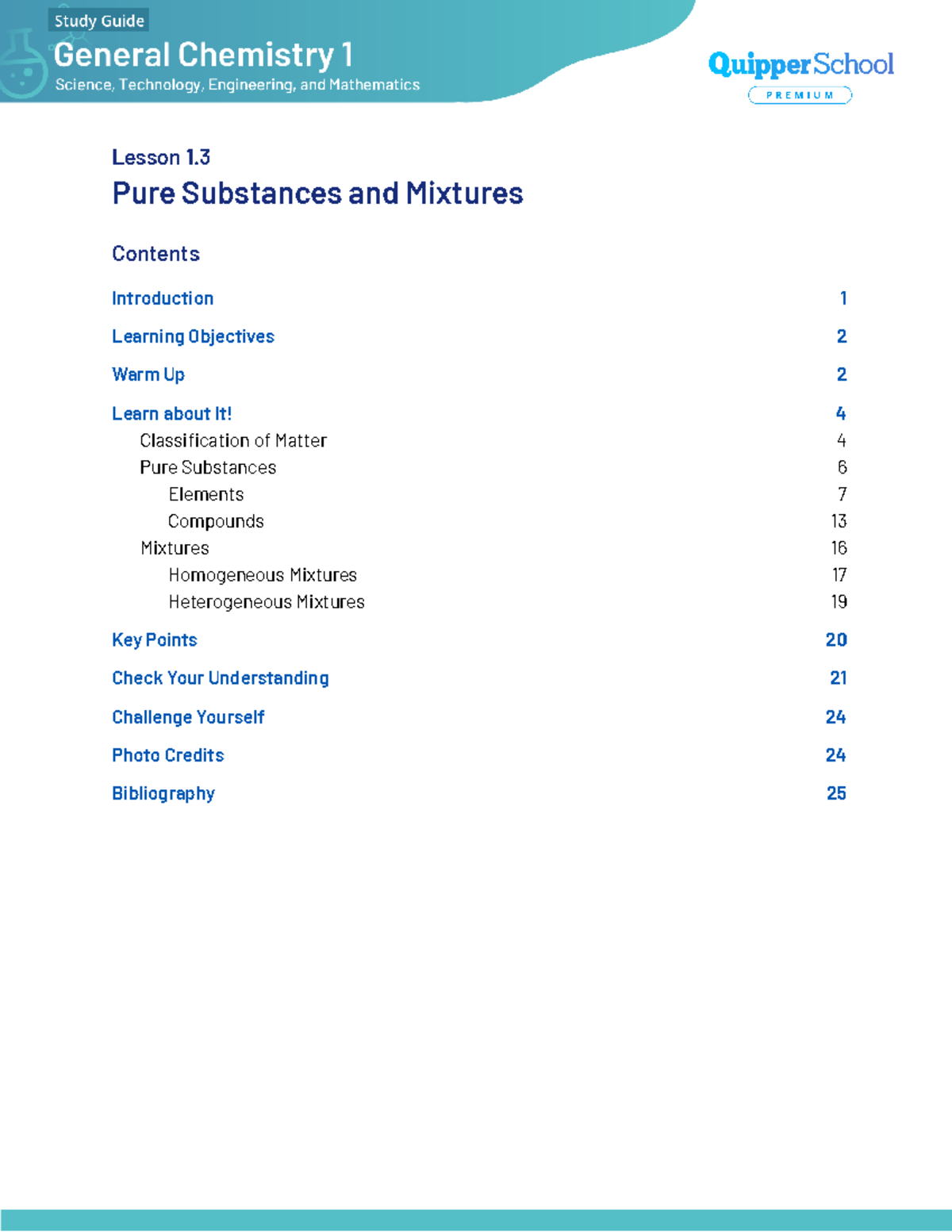 CHM1 11 12 Q1 0103 FD G12 Pure Substances and Mixtures Lesson 1. Introduction Contents