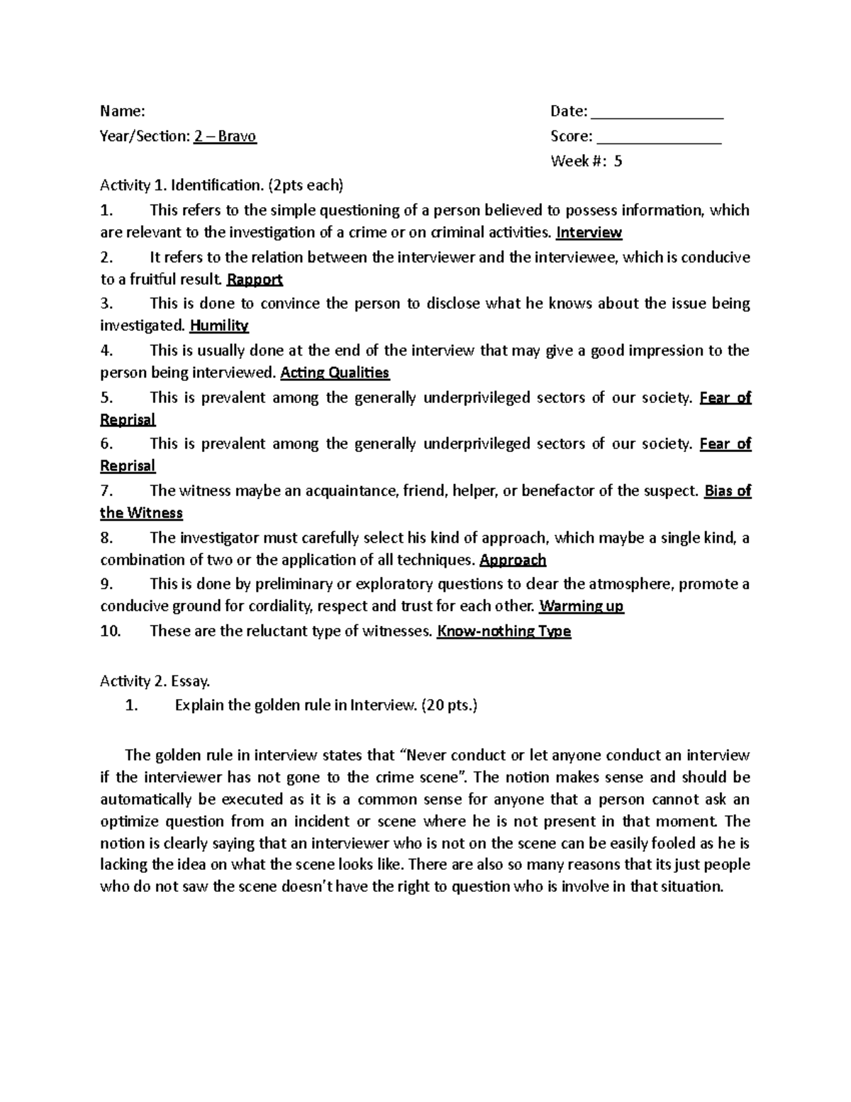 CDI 3, WEEK 5 Essay and Definitions - Name: Date: ________________ Year ...