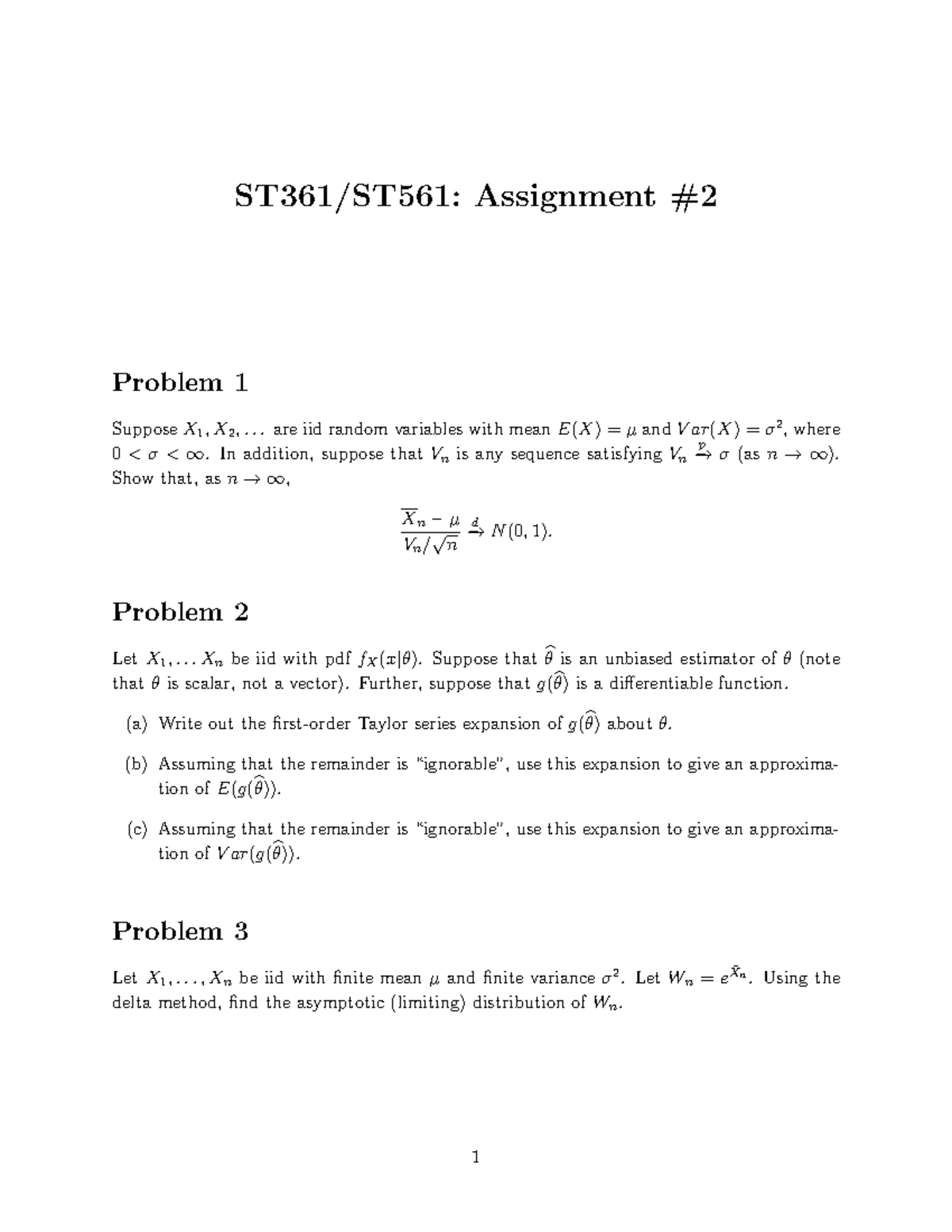 ST361 ST561 F2020 A2 - ST361/ST561: Assignment Problem 1 SupposeX 1 , X ...